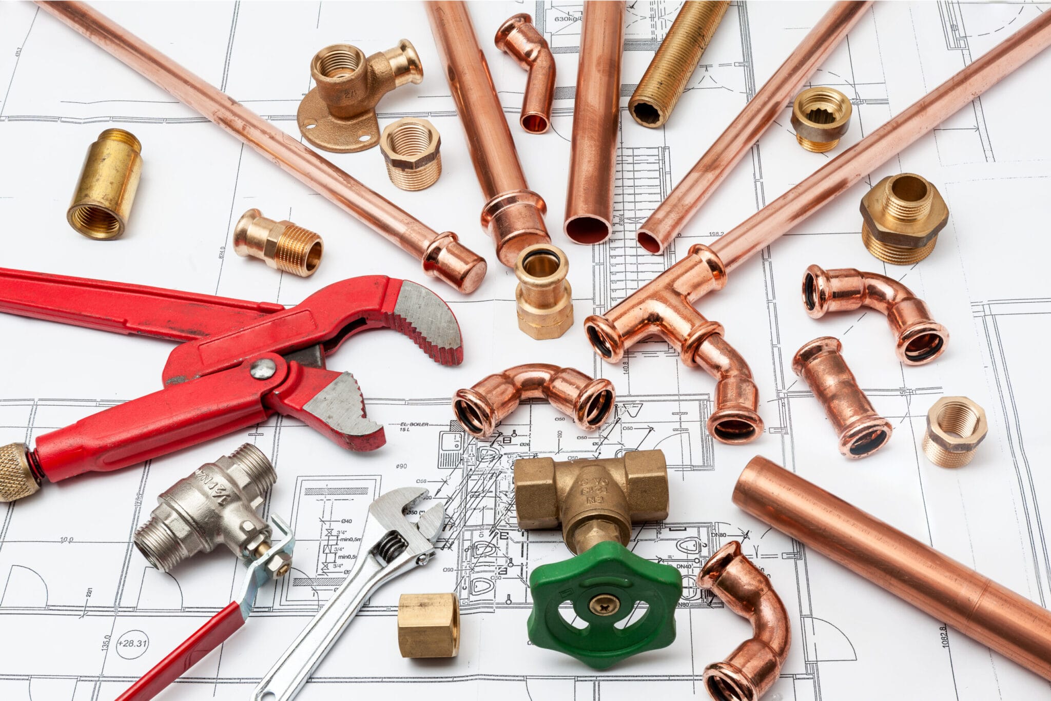 Copper pipe fittings and plumbing parts for Marietta, Georgia repairs